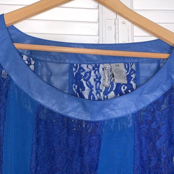 NWT Blue Sheer Lace Double Layered Floaty Top Size 3X - Picture 7 of 16